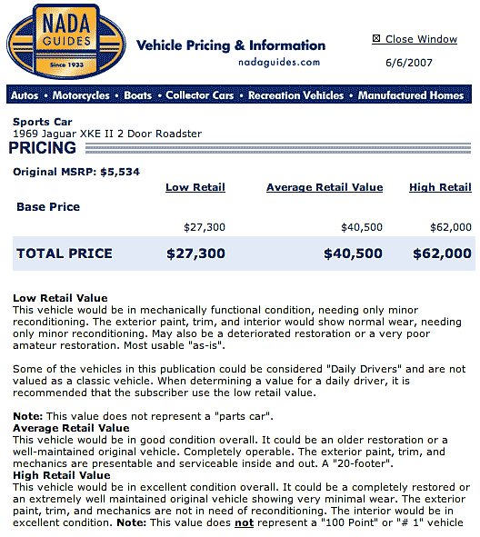 Nada Guide for Jaguar XKE II E-Type