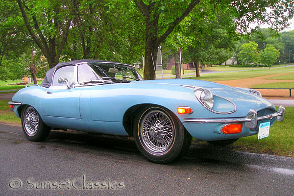 We have a sharp blue classic Jaguar XKE II convertible for sale This is a 