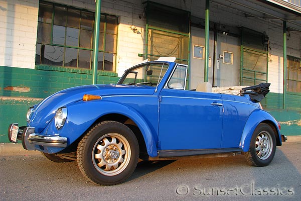 This is a beautiful blue 1972 Classic VW Beetle Convertible for sale.